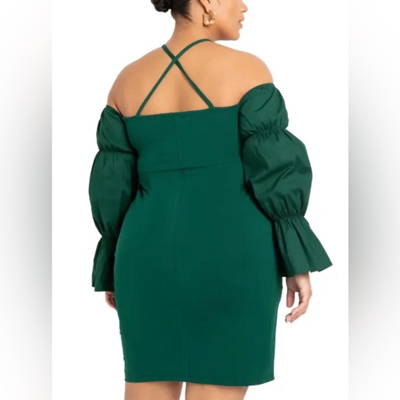 NWOT Eloquii Eden Off Shoulder LS Stretch Cotton Sheath Dress in Green Sz 24 - Picture 2 of 9
